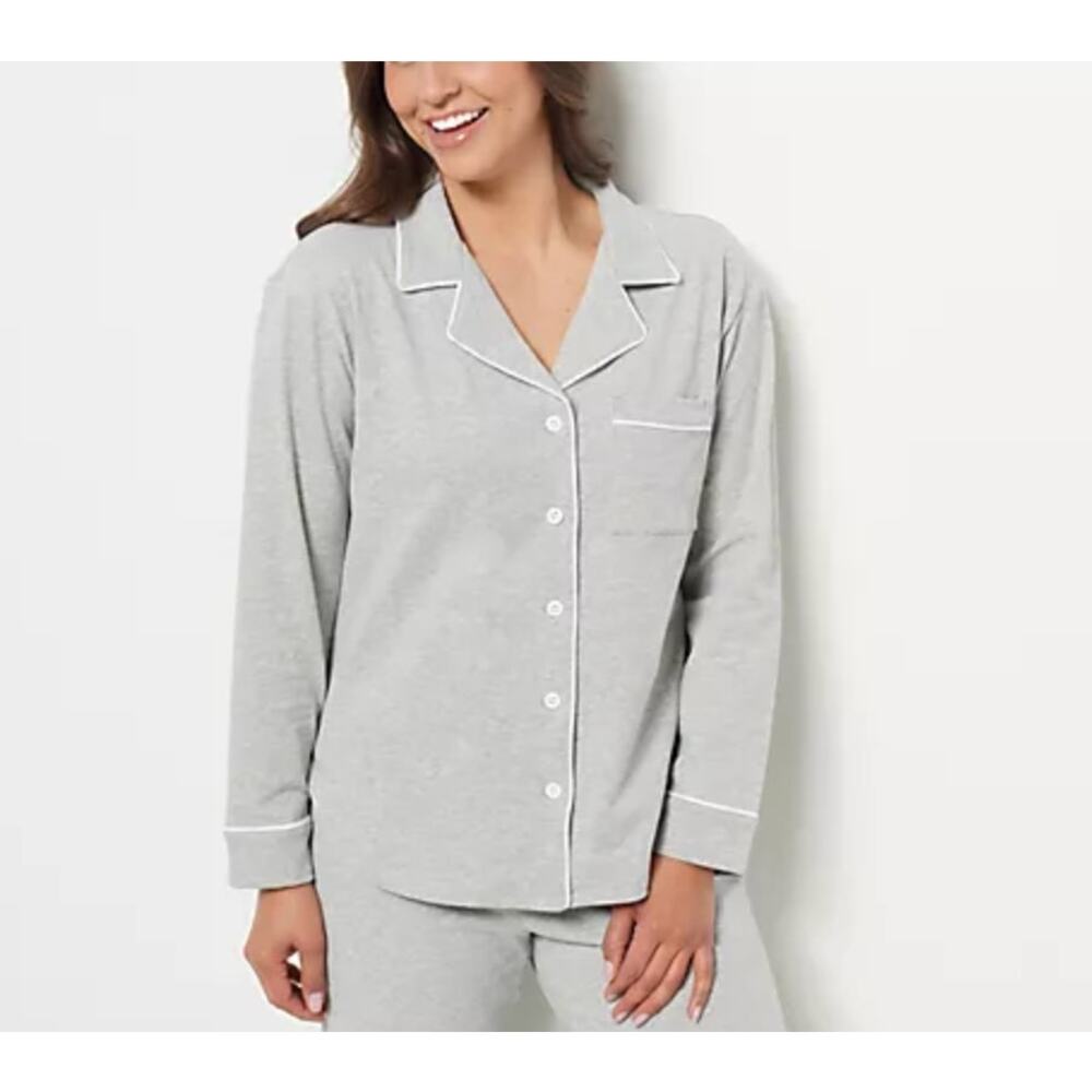 Rebecca Minkoff Notch Collar Pajama Set Gray White Cotton Size Medium NWT Comfy